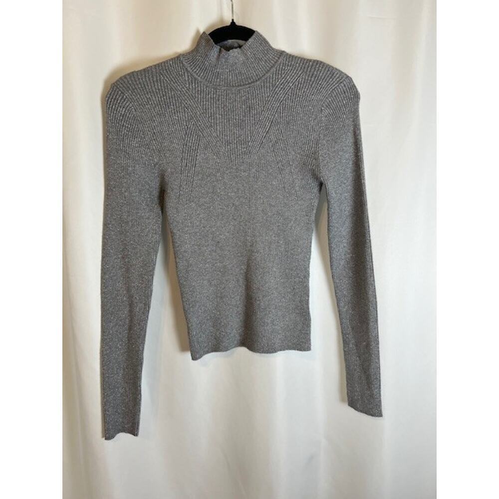 Steve Madden Metallic Silver/Gray Rib Mock Neck Sweater – Sz S - Picture 2 of 8